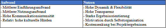 Aufwand und Nutzen von Scrum